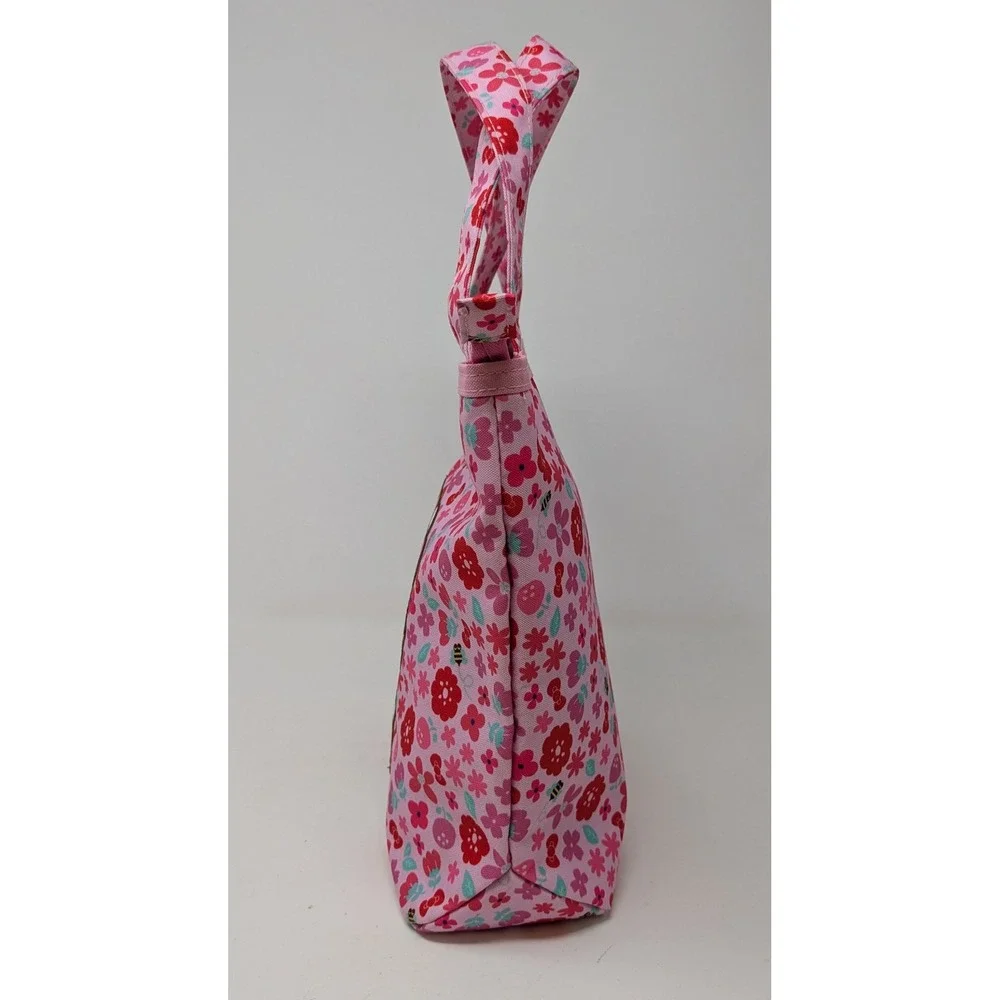 Sanrio Hello Kitty Hand Bag Purse Small Canvas Tote Pink Floral Flowers Kawaii
